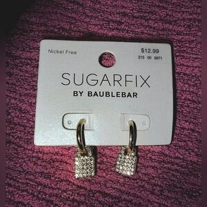 NEW Sugarfix By BaubleBar Gold Tone Crystal Locket Huggie Hoop Earrings
